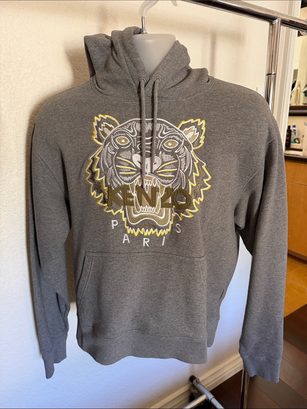 Kenzo Gray Tiger Embroidered Hoodie - Men's